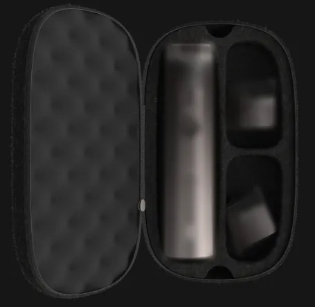 Render of the open case cradling the shaver and attachments
