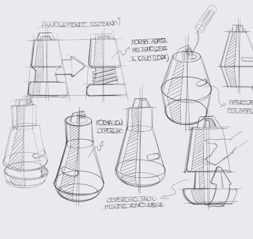 Concept line sketches exploring the form and proportions of the chlorinator