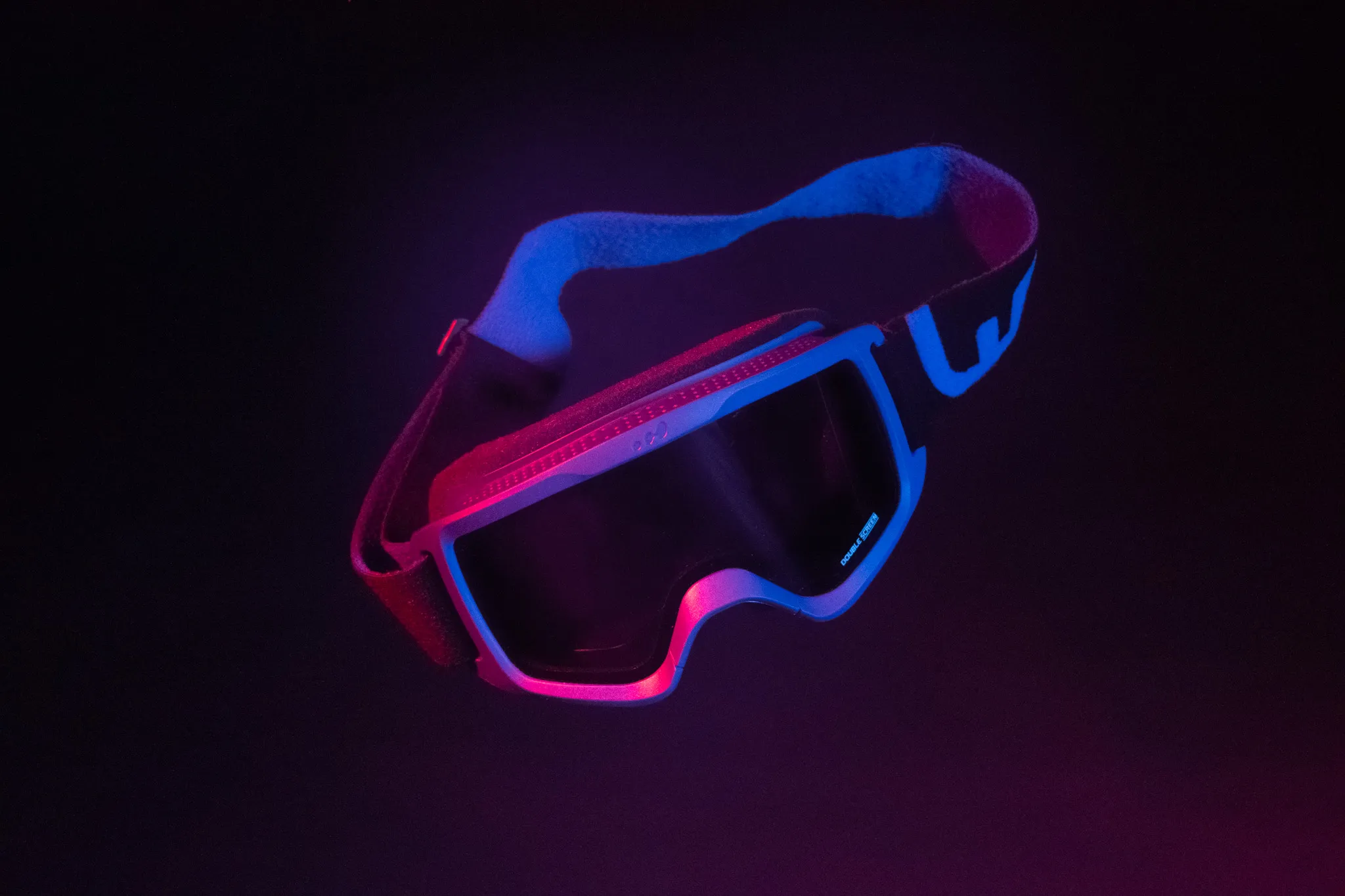 The goggles backlit in blue