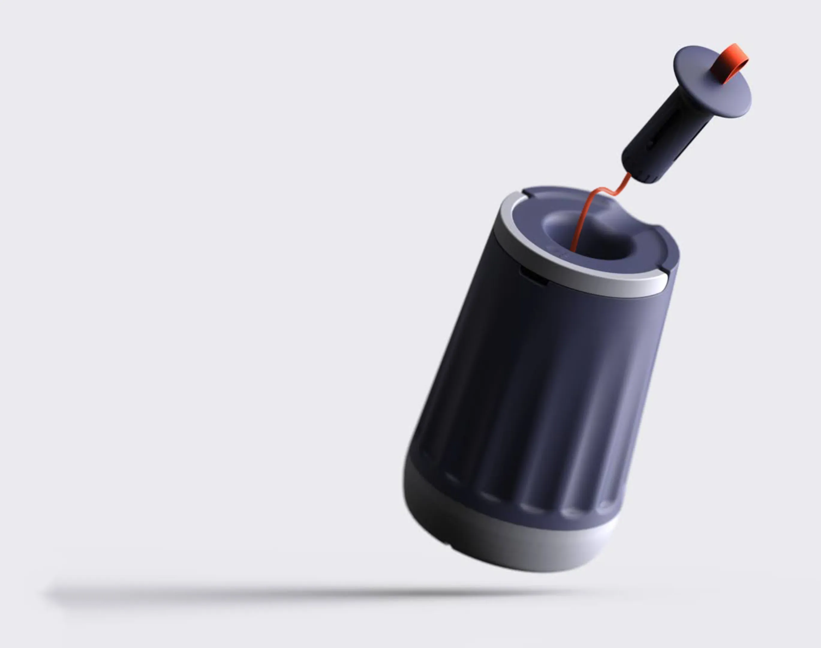 Product render of the Chlo' pool chlorinator with its handle lifting the pod from the base