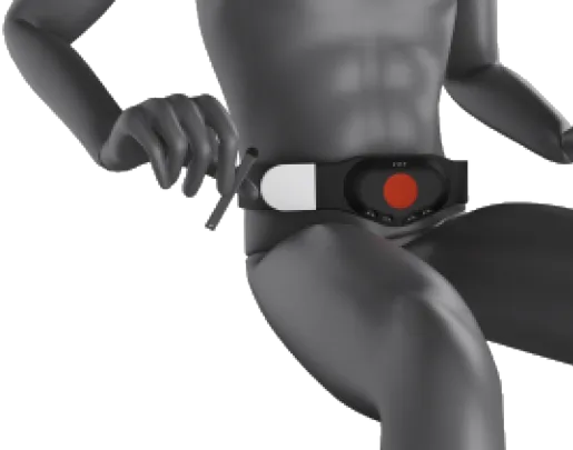 The user connecting a cable to the bottom of the belt device