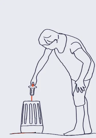 Line sketch of a person storing the chlorinator pod back in its slot